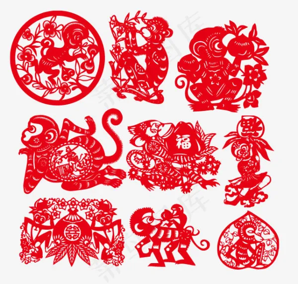 猴年 剪纸ai矢量模版下载