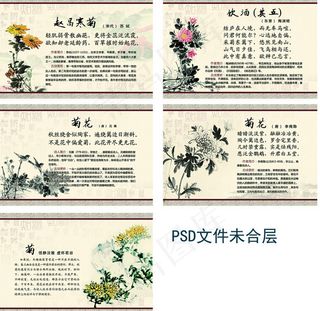 梅兰竹菊文化展板PSD