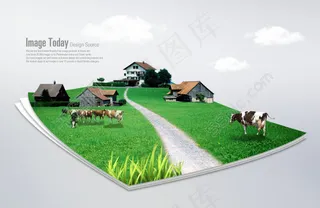 草地上的小路和奶牛