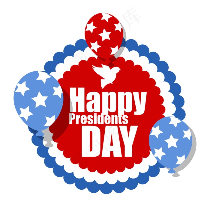 总统日快乐圆形海报贴纸漂浮的气球