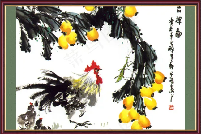 国画小鸡风景psd模版下载