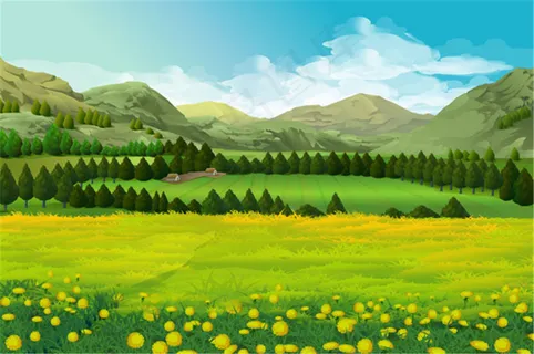 花海和山丘风景 花海和山丘风景