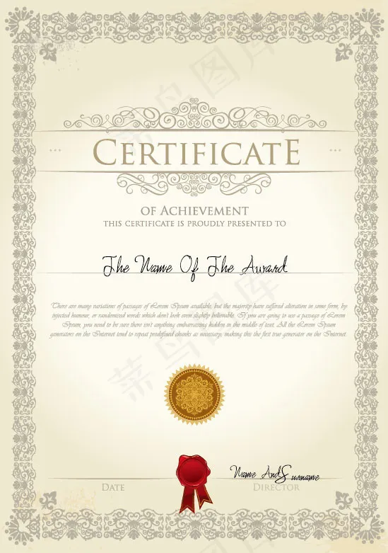 欧式花纹证书矢量图eps,ai矢量模版下载