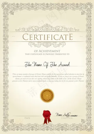 欧式花纹证书矢量图