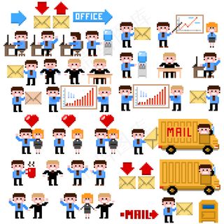 办公环境的像素化的插图