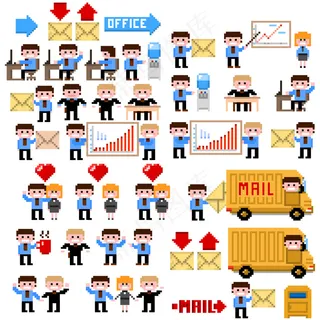 办公环境的像素化的插图
