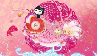 中国过年风格年年有鱼flash卡通...