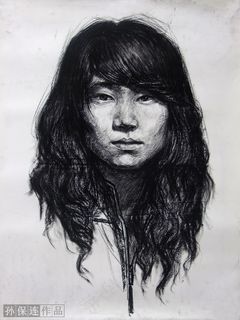 素描女青年正面图片