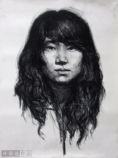 素描女青年正面图片