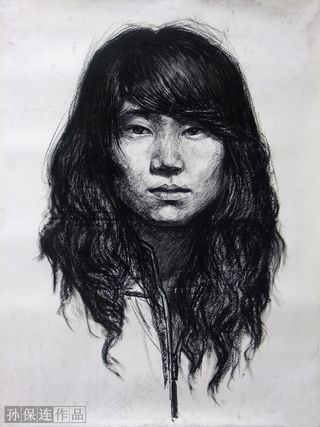 素描女青年正面图片