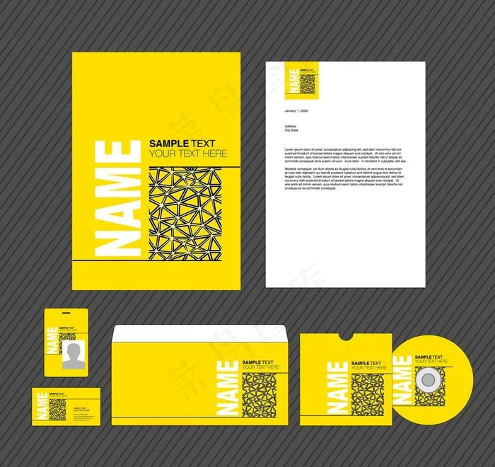 黄色简约VI模板eps,ai矢量模版下载