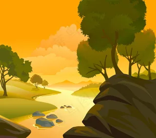 卡通黄昏风景