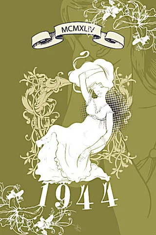 怀旧花纹与美女插画