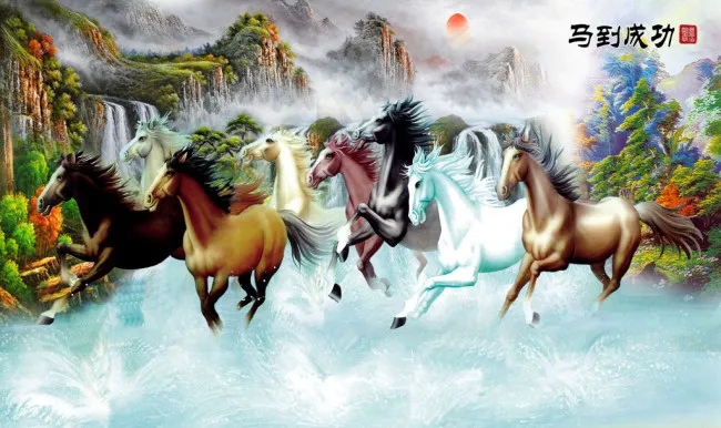 中式国画八骏图电视背(9071X5689(DPI:72))psd模版下载
