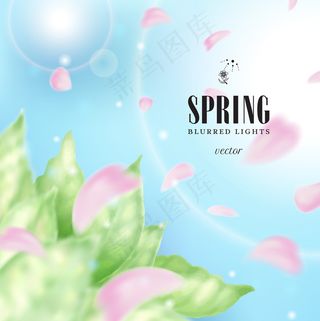 梦幻春季光晕与花瓣矢量素材