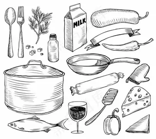 手绘食物餐具
