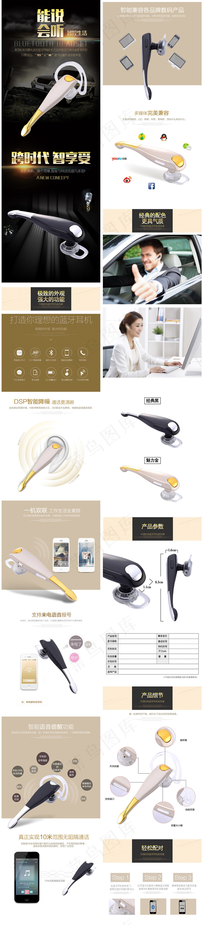 数码蓝牙耳机宝贝详情页图片下载psd模版下载