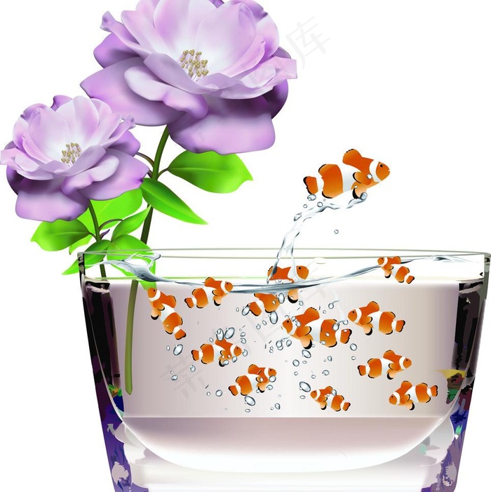 鱼 水晶 鲜花图片ai矢量模版下载