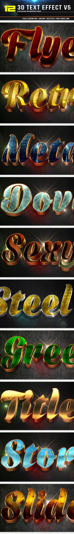 12款3D立体特效金属艺术字PS样...