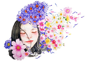 美女和花花psd模版下载