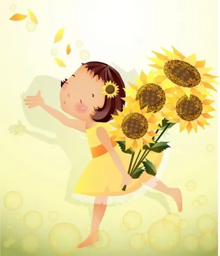 女孩葵花风格矢量元素