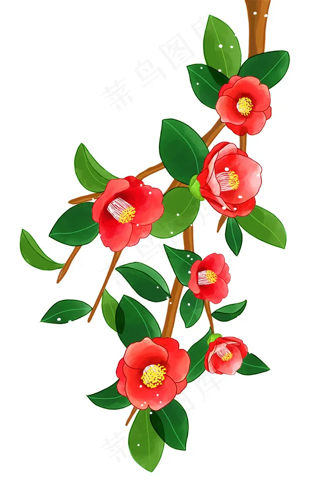 红色鲜花枝条psd模版下载