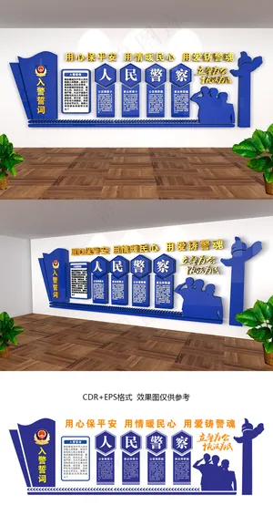 蓝色警营党建走廊文化墙