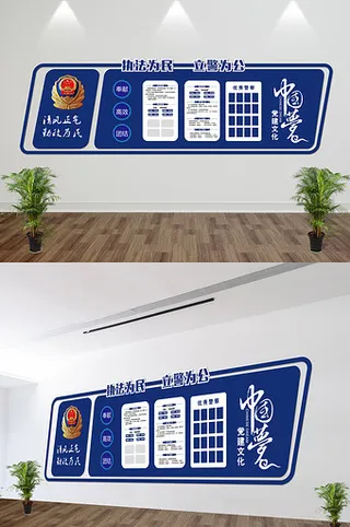 蓝色警营党建文化墙