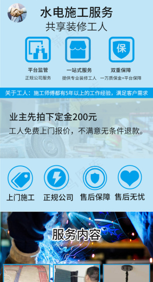 水电详情长图海报蓝色