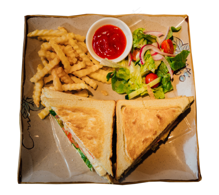 面包果酱薯条蔬菜沙拉