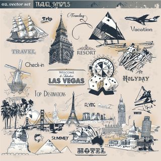 世界著名旅游标志建筑矢量素材