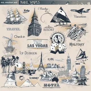 世界著名旅游标志建筑矢量素材