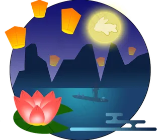 中秋玉兔荷花夜景