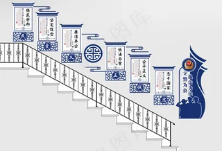 蓝色警营党建走廊文化墙