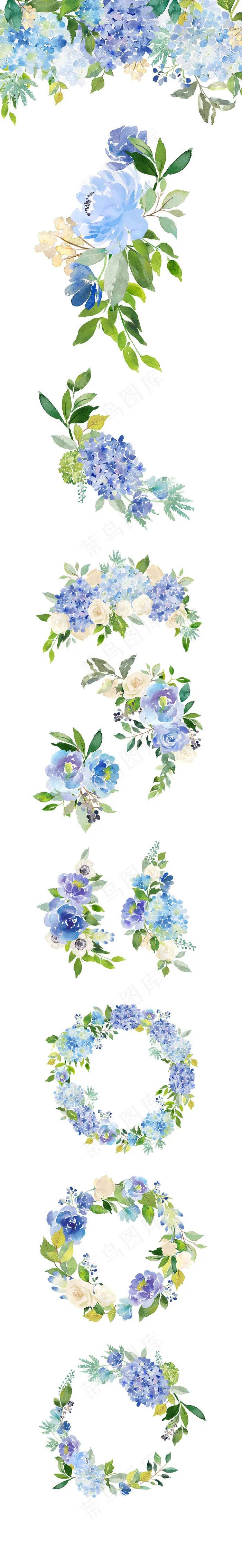 蓝色鲜花插画psd模版下载