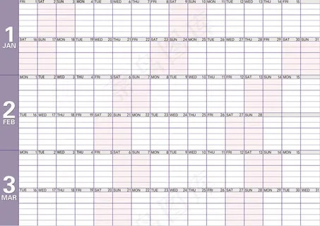 1月，二月，三月英语日历签到表