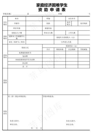 困难学生资助申请表