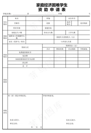 困难学生资助申请表
