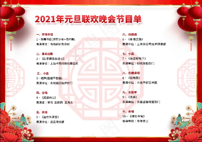 大气牛年2021年新年元旦节目单反面