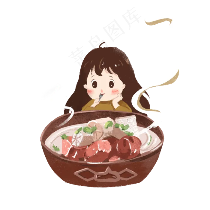 贴秋膘手绘可爱吃肉的女孩免扣(2000*2000px 300 dpi )psd模版下载