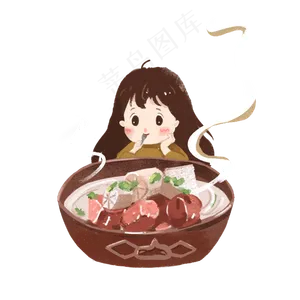 贴秋膘手绘可爱吃肉的女孩免扣