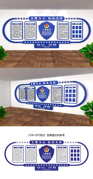 蓝色警营党建走廊文化墙