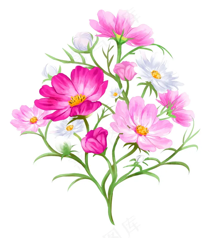 手绘鲜花图片 粉色鲜花psd模版下载