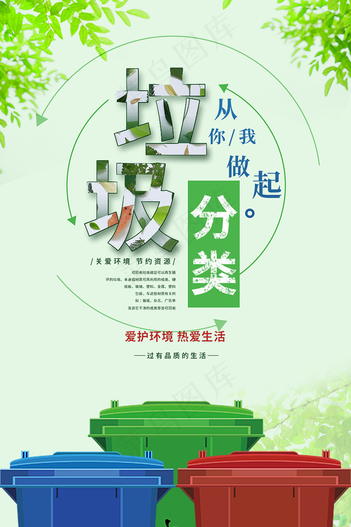 绿色简约垃圾分类从我做起海报psd模版下载
