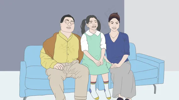 一家人合影手绘卡通全家福