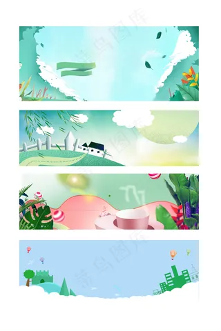 清新文艺初夏风景唯美展板背景元素