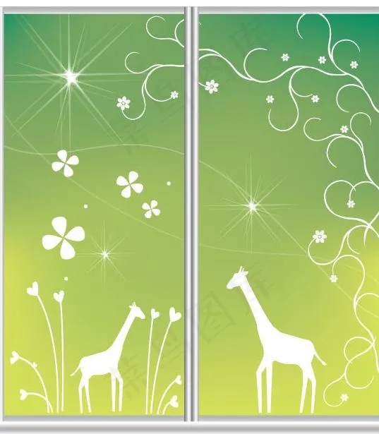 卡通移门图案ai矢量模版下载