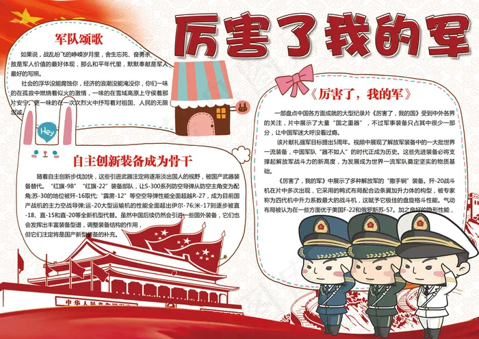 卡通厉害了我的军学生电子小报模板(4961X3508(DPI:300))psd模版下载
