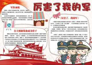 卡通厉害了我的军学生电子小报模板