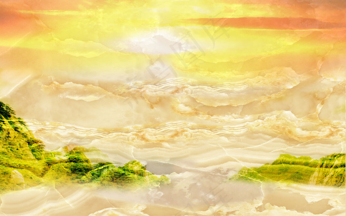 大理石电视背景墙旭日东升